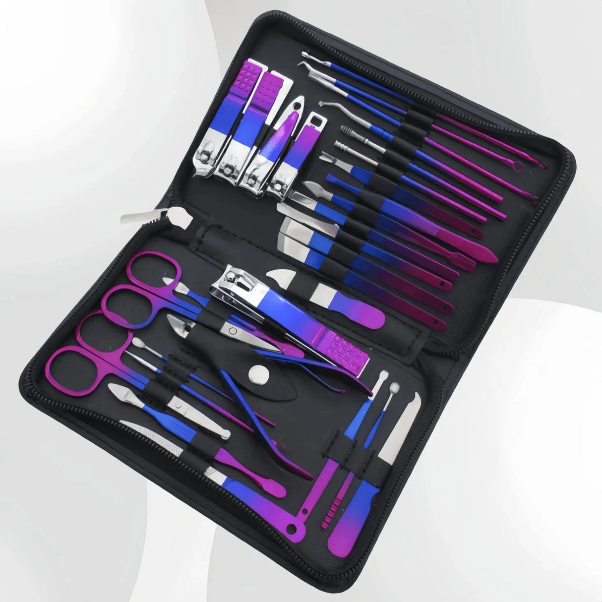 6/9/18/26pcs Manicure Set, Stainless Steel Gradient Professional Pedicure Kit Nail Scissors Grooming Kit With Travel Case