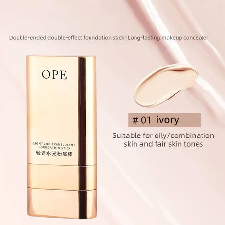 OPE Foundation Stick with Built-in Brush, Light Sheer Water-Glass Finish, Moisturizing 2-in-1 Concealer, Long Lasting Coverage