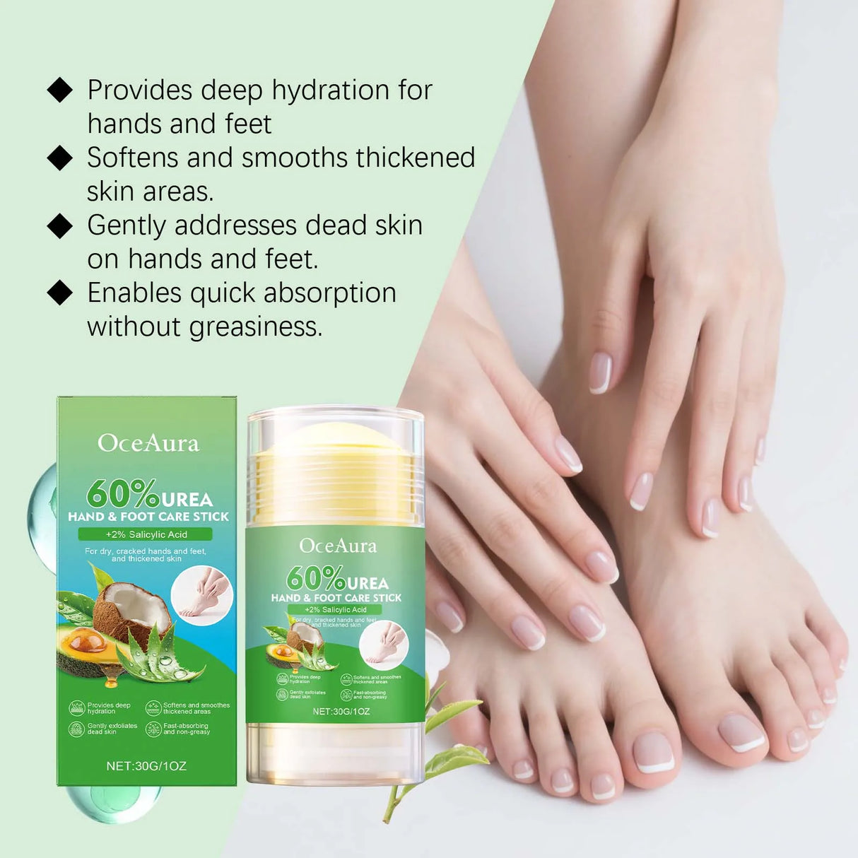 Hand and Foot Balm Stick with Beeswax for Dry Cracked Skin Soothing Repairing Rough Heels Hands Non Greasy Travel Size 30g