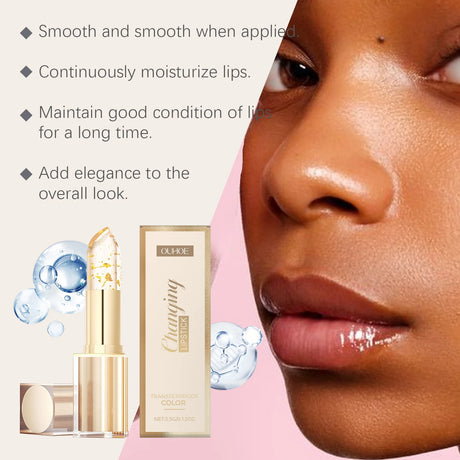 24K Gold Foil Vitamin E Lip Balm Crystal Jelly Lipstick,Moisturizing Lip Care for Dry Lips,Long-Lasting Hydrating Tint