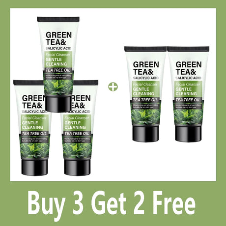 Men's Facial Wash 60g - Green Tea & Salicylic Acid, Deep Cleansing, Oil Control, Tea Tree & Charcoal, For Men