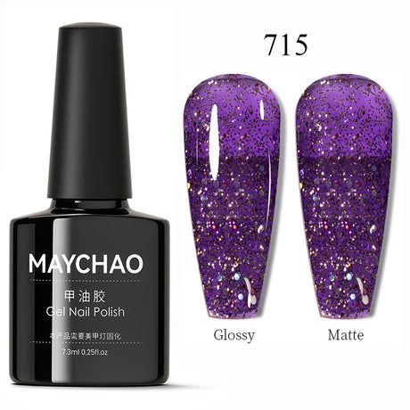 MAYCHAO Glitter Gel Nail Polish 7.3ml Semi-permanent Sequins Shiny Gel Base Top Coat Soak Off UV LED Varnish Nail Art Decoration
