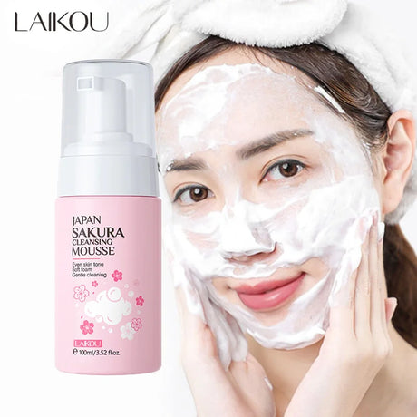 LAlKOU Japan Sakura Cleansing Mousse Facial Cleanser Shrink Pores Deep Clean Oil Control Moisturizing Skin Care 100ml