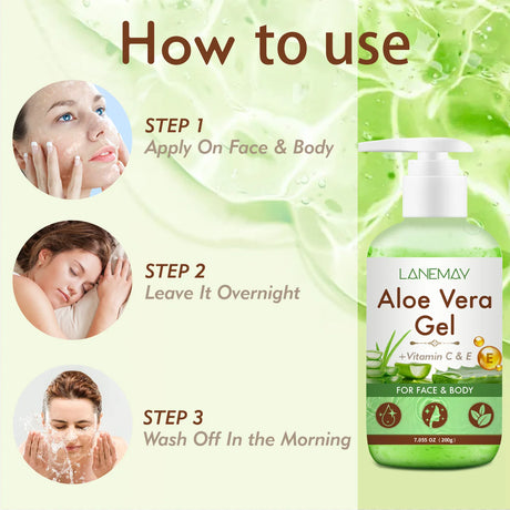 Vitamin C and E Aloe Vera Gel For Face & Body Hydrating Moisturizing Repairing Sunburn Relief Acne Care For Sensitive Skin 200g