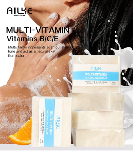 AILKE Multivitamins Natural Milk Soap, Brightening, Nourishing And Firming Skin, Gentle Cleansing, For Face, Body, 200g/7 oz