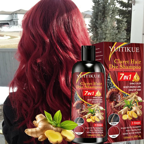 YUITIKUE 100ml Claret Hair Dye Shampoo, 7IN 1 Quick Coloring, Moisturizing Care with Natural Ingredients for Shiny, Healthy Hair
