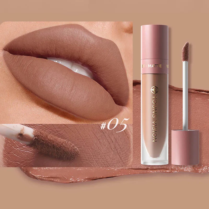 DUNUF 8-Color Matte Velvet Smooth Easy-to-Apply Square Tube Lip Gloss Waterproof Three-Dimensional Plumping Lipstick