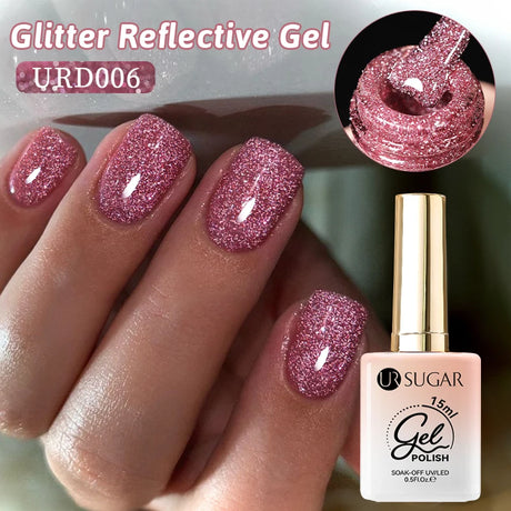 UR SUGAR 15ml Chameleon Pink Purple Reflective Gel Nail Polish Glitter Gorgeous Semi Permanent Soak Off UV Gel For Nail Art