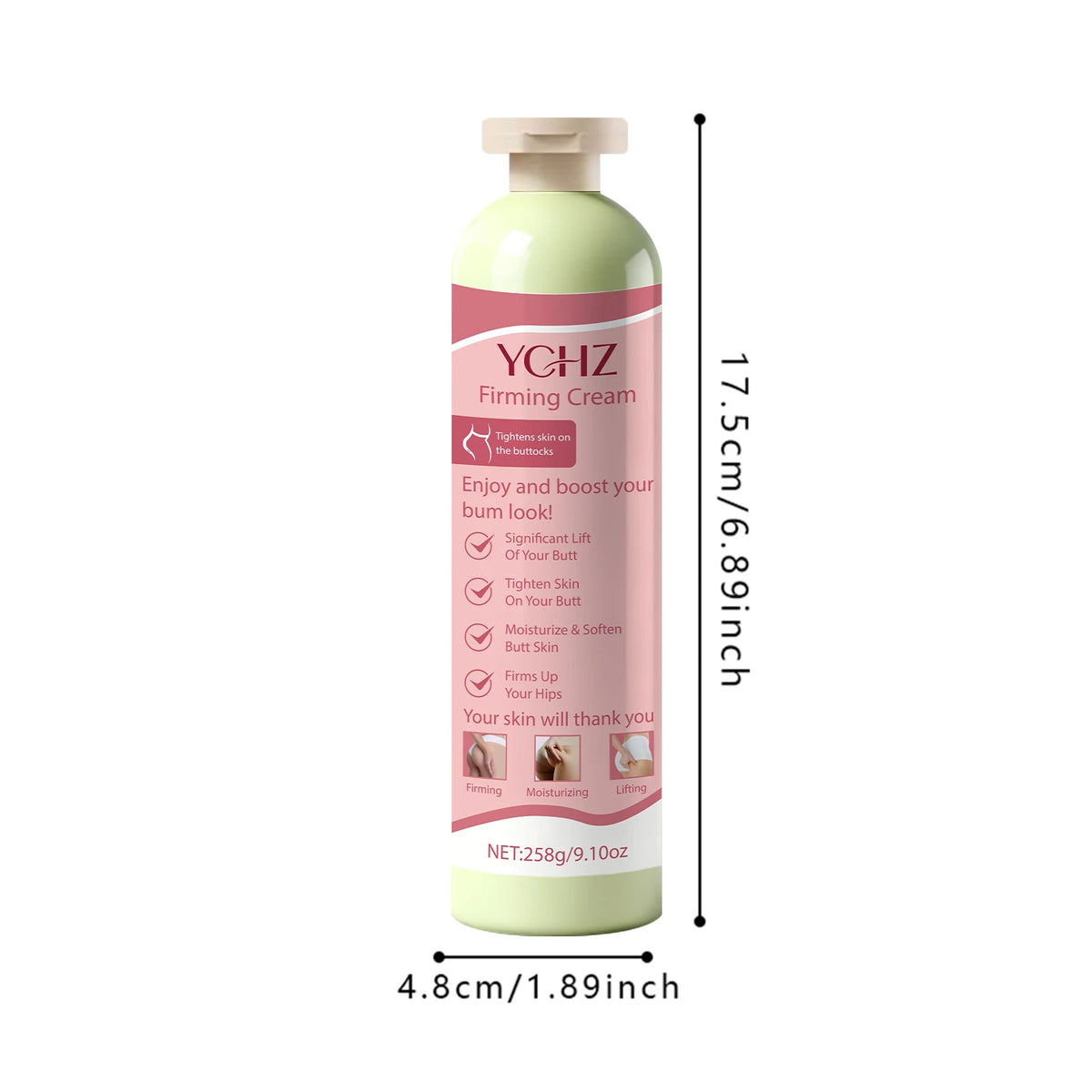 Firming Butt Cream - Hypoallergenic Firming and Moisturizing Body Cream with Collagen, Ceramide, Hyaluronic Acid, and Elastin - Lactose-Free, Firming Effect, 258g