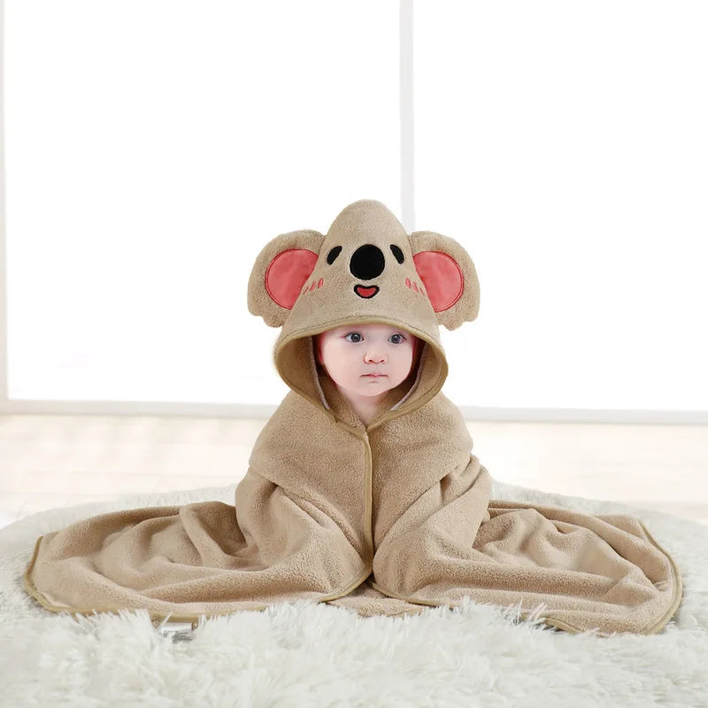 PANGDUBE Baby Hooded Towel Cartoon Animal Coral Velvet Fast Absorbent Soft Newborn Toddler Bathrobe Swaddle Wrap Kids Gift
