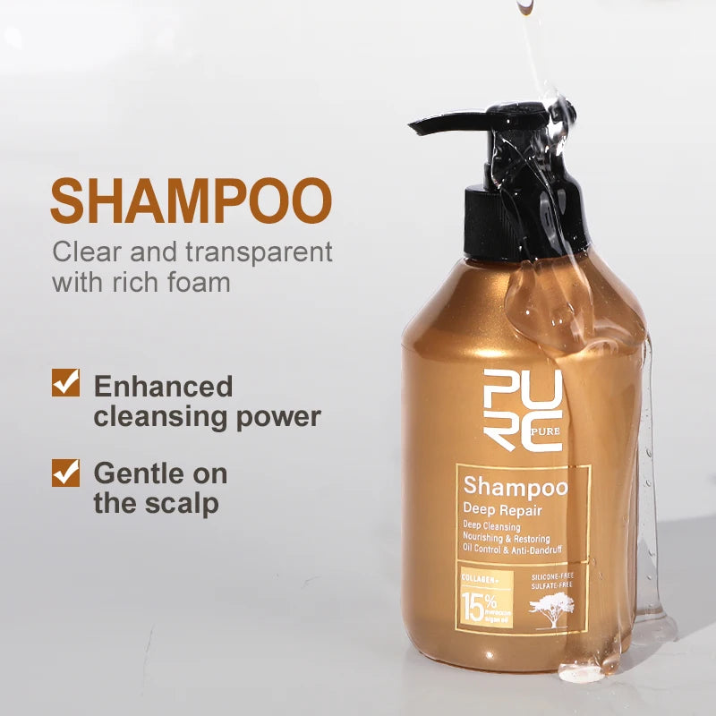 PURC Repair Damaged Hair Treatment Morocco Argan Oil Amino Acid Keratin Smoothing Sulfate-Free Shampoo Conditioner Set Hair Car