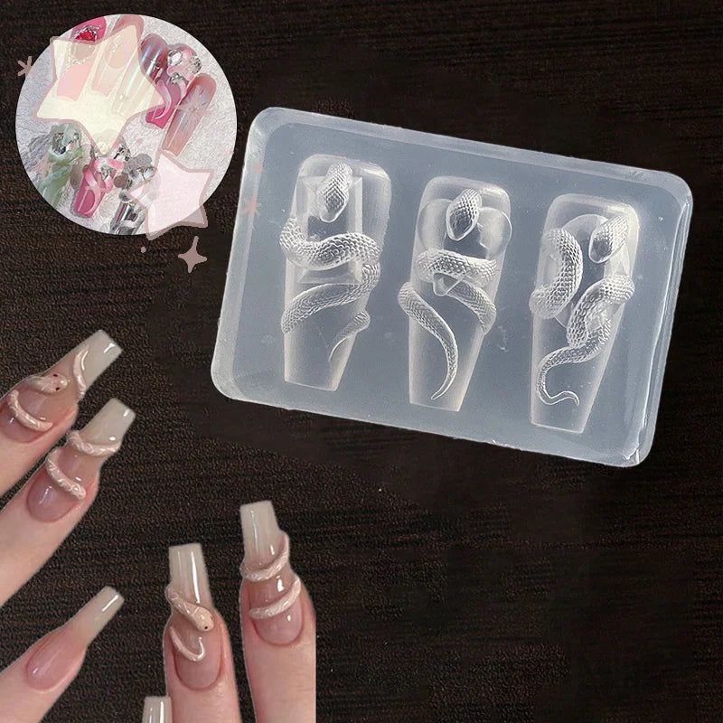 1/3 Pcs 3D Snake Nail Silicone Carving Mold DIY Decoration Art Beauty Charm Template UV Gel Manicure Supplies