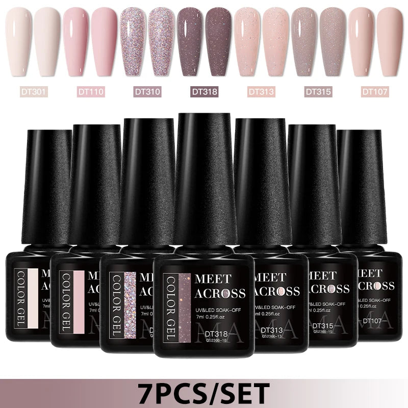 7pcs Gel Nail Polish Set HEMA Free Pink Red Glitter Semi Permanent Soak Off UV Gel Varnish Nail Art Decoration Nail Supplies DIY
