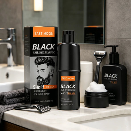 East Moon Men's Black Hair Dye Shampoo Fast Coloring Removal White Gray Hair Long Lasting Nourishing Natural Beard Dye Shampoo