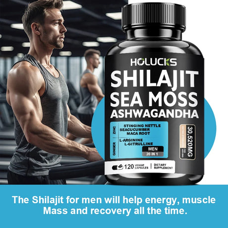Premium Sea Moss Shilajit Ashwagandha Herbal Capsules, Boost Energy, Immune Support, Enhance Vitality & Overall Wellness