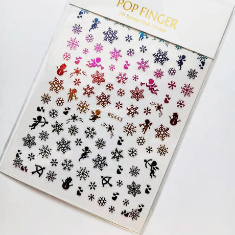 Sliver Bronzing 3D Christmas Nail Art Decoration Sticker Sparkly White Colorful Glitter Geometry Snowflake Winter Slider Foil
