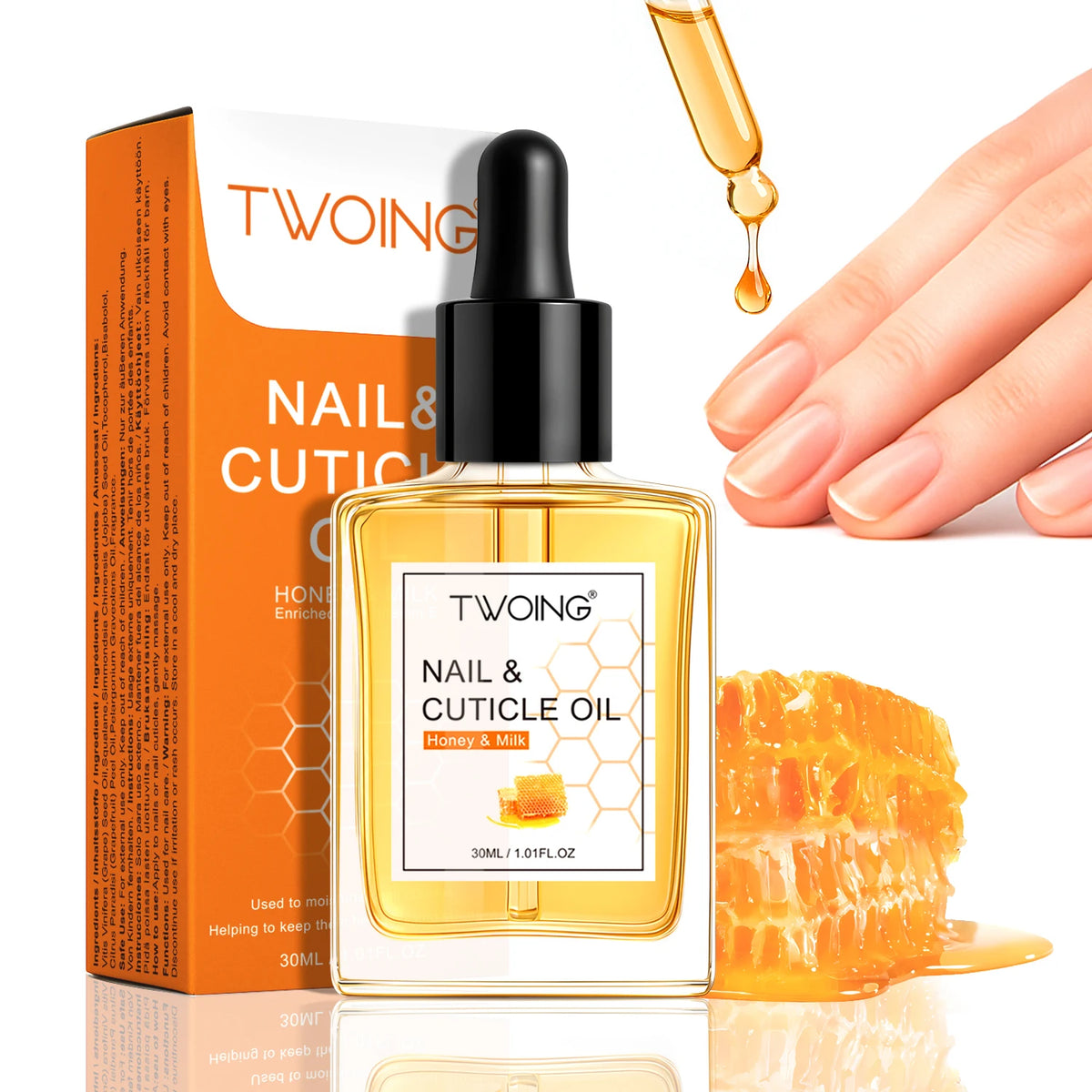 TWOING Honey Milk Cuticle Oil - 30ml Dropper Nail & Cuticle Moisturizer for Dry Skin And Thin Nails Nail Nutrition Oil