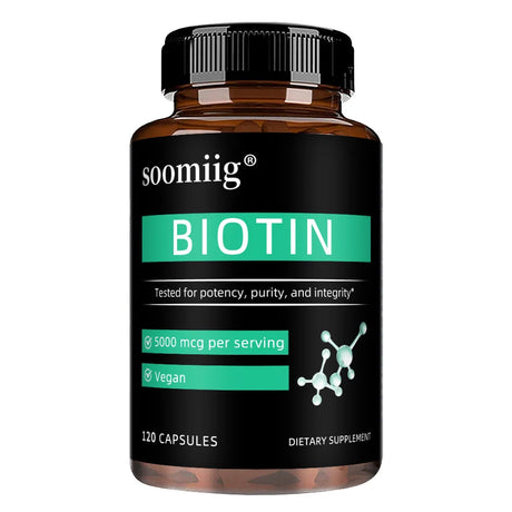 Vegan Biotin Supplement 5000 Mcg, Hair, Skin, Nails and Supports Normal Brain Function and Cognitive Abilities - 120 Capsules