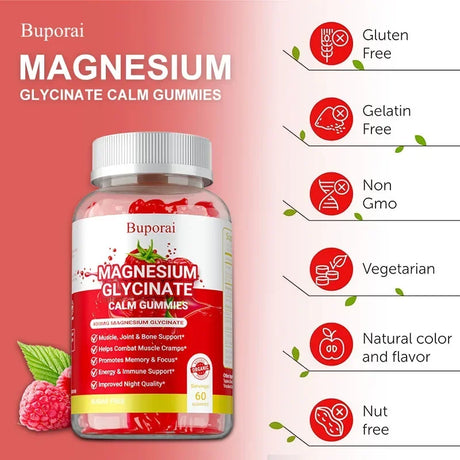 Magnesium Glycinate Gummies - Improve Sleep, Promote Physical and Mental Relaxation, and Reduce Leg Cramps and Muscle Pain