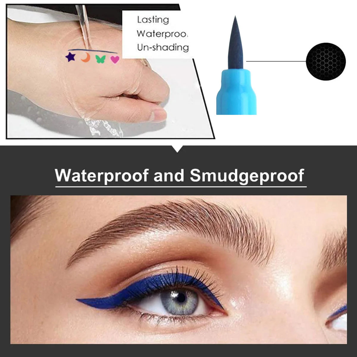 Dual-ended color pattern stamp eyeliner, waterproof non-smudge,embellish the end of the eye eyeliner,beginner's eye makeup tool
