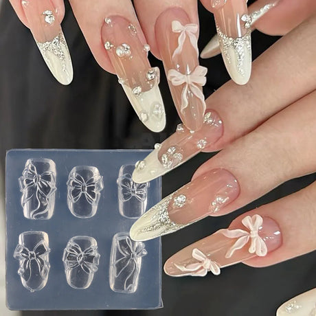 Lace Bowknot Nail Art Mold, French Manicure Silicone Stencil for DIY Nail Decoration, Nail Design Tool, Nail Printing Template