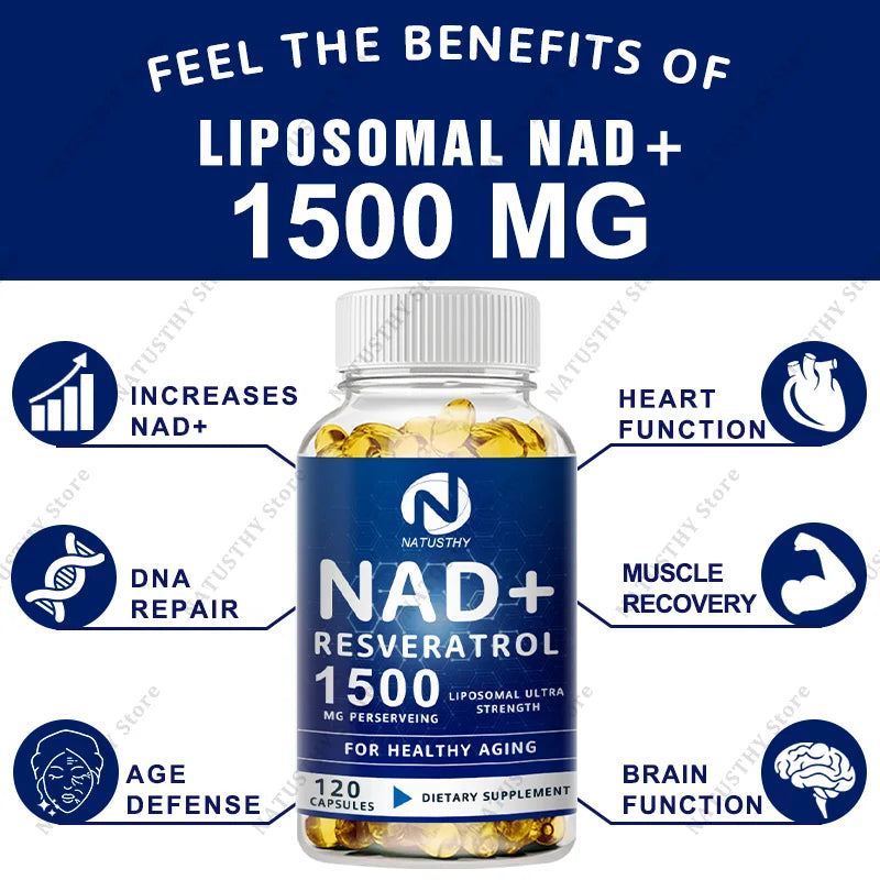 1500MG NAD+ Supplement - With Trans-Resveratrol, Natural Energy, Anti-aging & Cellular Health, Strengthens The Immune System