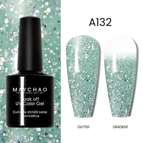 MAYCHAO Glitter Gel Nail Polish 7.3ml Semi-permanent Sequins Shiny Gel Base Top Coat Soak Off UV LED Varnish Nail Art Decoration