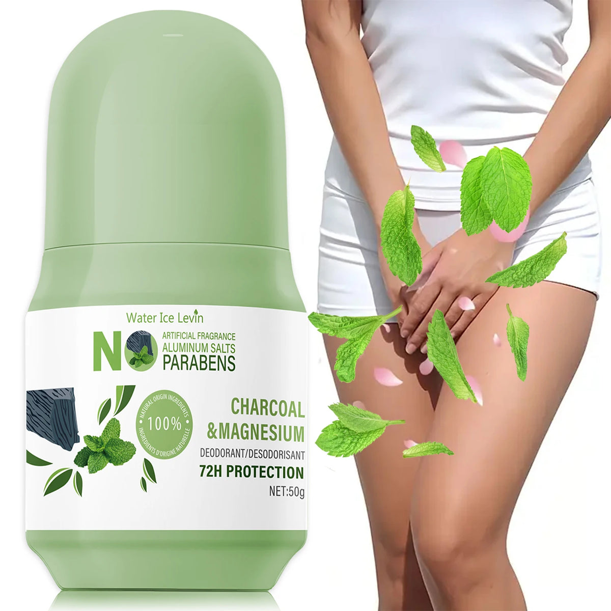 Water Ice Levin Natural Deodorant Stick - 72H Protection, Charcoal & Magnesium, Aluminum-Free.