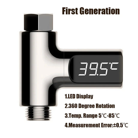 Shower Thermometer LED Display Baby Bath Water Thermometer Meter 360° Rotation Flow Water Self-Generating Temperture Monitor