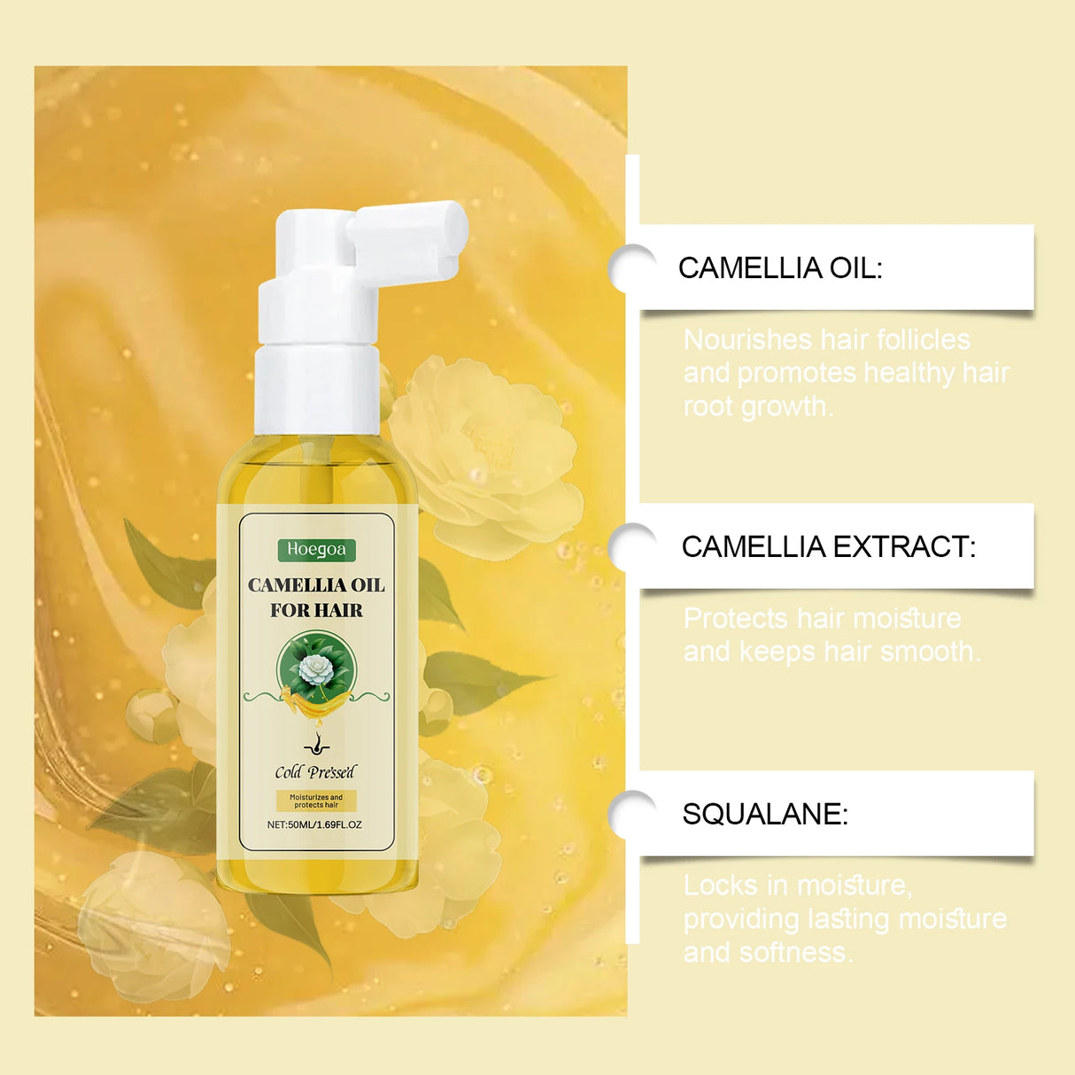 Repairing Camellia Hair Oil Spray For Dry Damaged Frizz Control Nourishing Conditioner With Camellia Seed Oil Hair Treatment