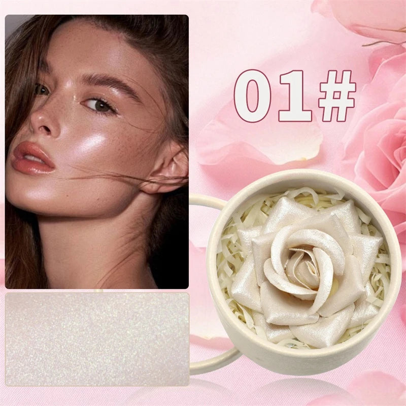 3D Rose Petal Blush Highlights Natural Makeup Brightening Cheek Long Lasting Waterproof Matte Highlighter Shimmer Blusher Makeup