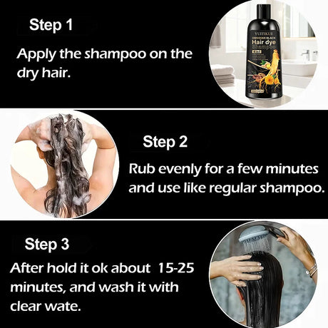 YUITIKUE Plant Extract Black Hair Dye Shampoo, Quick Gray Cover Up Even Color No Stain Gentle Hair Care Shampoo Dye