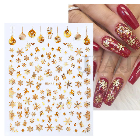 Sliver Bronzing 3D Christmas Nail Art Decoration Sticker Sparkly White Colorful Glitter Geometry Snowflake Winter Slider Foil