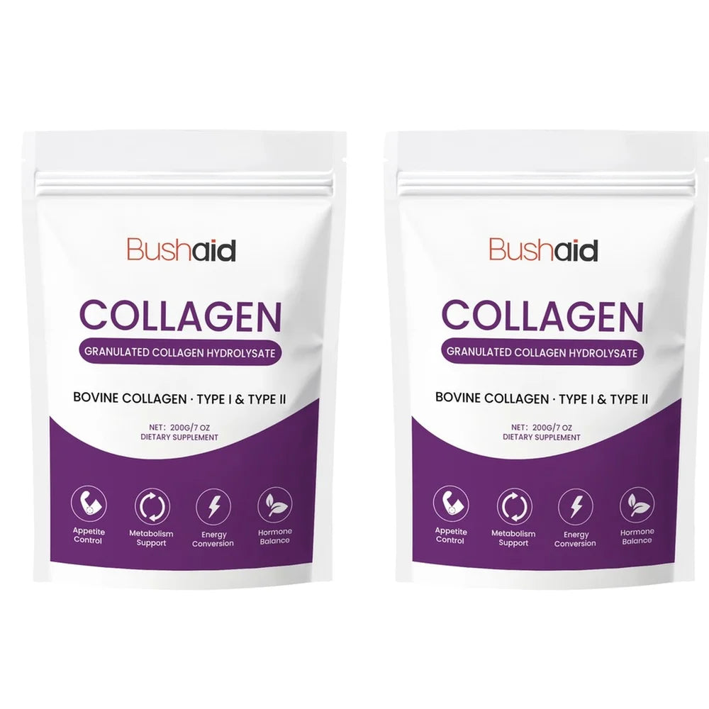 BushAid Collagen Peptide Powder, Bovine Type I & Type II Collagen, Granulated Hydrolysate, Easy To Mix, 200g 30 Servings