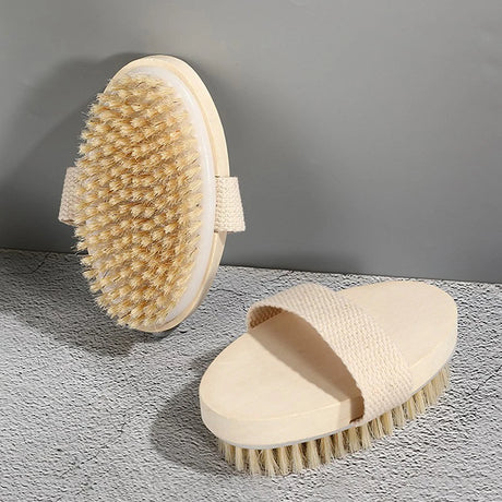 Wet Dry Skin Body Brush Natural Pig Bristles Dry Skin Exfoliating Body Massage Cleaning SPA Tool For Cellulite Lymphatic Drainag