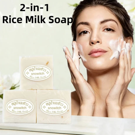 Thai Rice Milk Soap Handmade Soap Bar Gentle Facial Body Bath Shower Cleansing Moisturizing Nourishing Skin Face Body Wash Bar