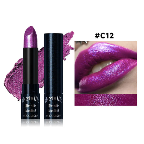 15Colors Metallic Glitter Lipstick Waterproof Lasting Diamond Pearlescent Metallic Lipstick Blue Lip Gloss Women Makeup Cosmetic