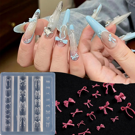 Lace Bowknot Nail Art Mold, French Manicure Silicone Stencil for DIY Nail Decoration, Nail Design Tool, Nail Printing Template