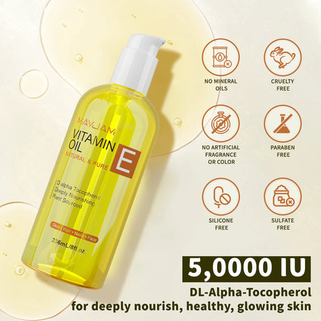 MAYJAM 236ml/118ml Pure Natural Vitamin E Oil Moisturizing for Skin & Face Care,Body Oil for Spa Massage D-Alpha Tocopherol