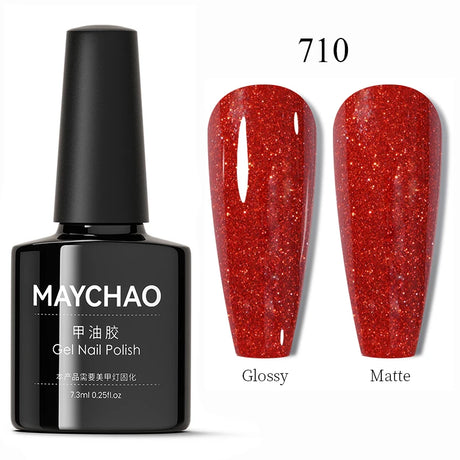 MAYCHAO Glitter Gel Nail Polish 7.3ml Semi-permanent Sequins Shiny Gel Base Top Coat Soak Off UV LED Varnish Nail Art Decoration