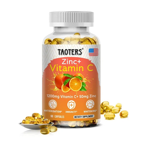 Taoters Vitamin C + Zinc Supplement - High Absorption - Immune System, Skin Health Vitamins - Antioxidant Supplement