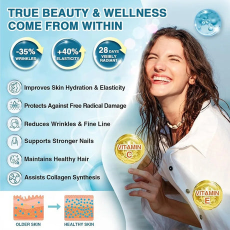 Marine Collagen Peptides Powder Type I & III with Hyaluronic Acid Vitamin C Unflavored Beauty Supplement Skin Hair Nails 12.35oz