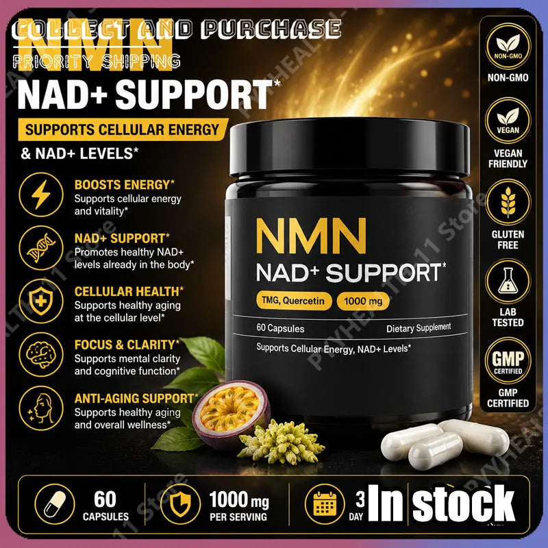 NMN NAD+ Support Capsules 1000mg with TMG & Quercetin Energy Support Wellness Supplement 60 Capsules