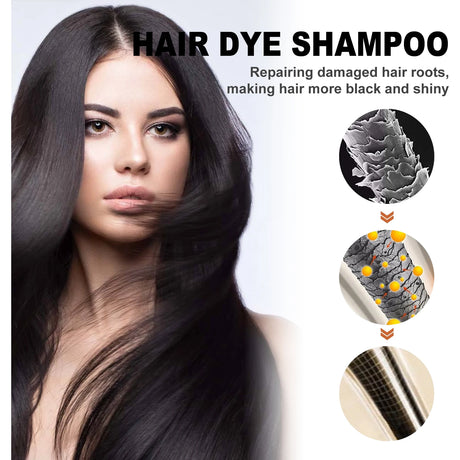 Black Hair Colouring Shampoo 3 in 1 Natural Herbal Essence Instant Colouring Shiny Hair Dye Shampoo Cleaning Nourishing Hair for Covering White