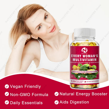 Daily Women's Multivitamin - Super Vitamins (A B C D E K) + Iron + Zinc + Organic Non-GMO Ingredients - Women's Multivitamin