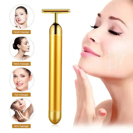 24K Electric Face-Lifting Rose Gold Stick T-Shaped Tacial Massager Skin Tightening Electric Beauty Instrument