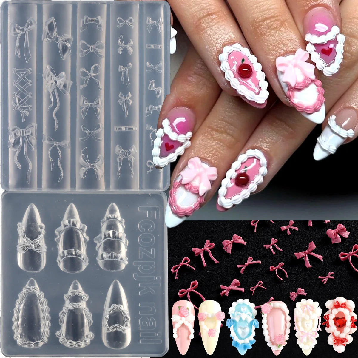 Lace Bowknot Nail Art Mold, French Manicure Silicone Stencil for DIY Nail Decoration, Nail Design Tool, Nail Printing Template