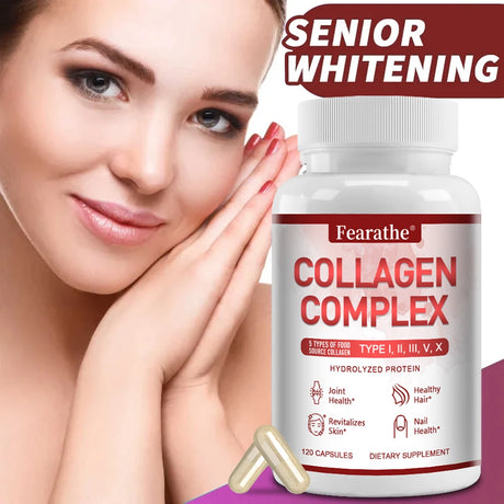 Multi-Type Collagen Complex Capsules, Natural Collagen Peptides Supplement, Support Skin Radiance, Hair, Nail & Joint Health