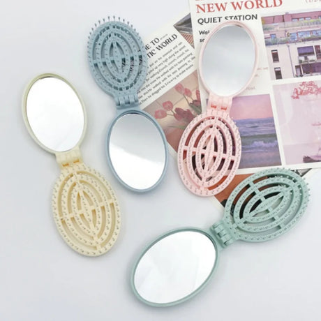 2-in-1 Foldable Comb Mirror Mini Portable Scalp Massage Comb Perfect for Travel Outgoing Use Easy to Carry Ideal Gifts