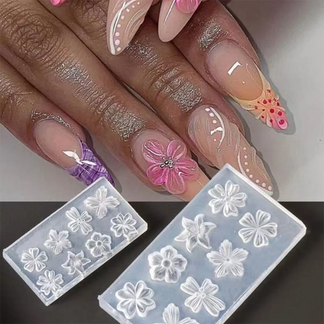 Ice Flower Nail Silicone Mold Lily Five-Petal Flower Nail Transparent Mold 3D Pink Floral Shape Decoration Manicure Design Tools